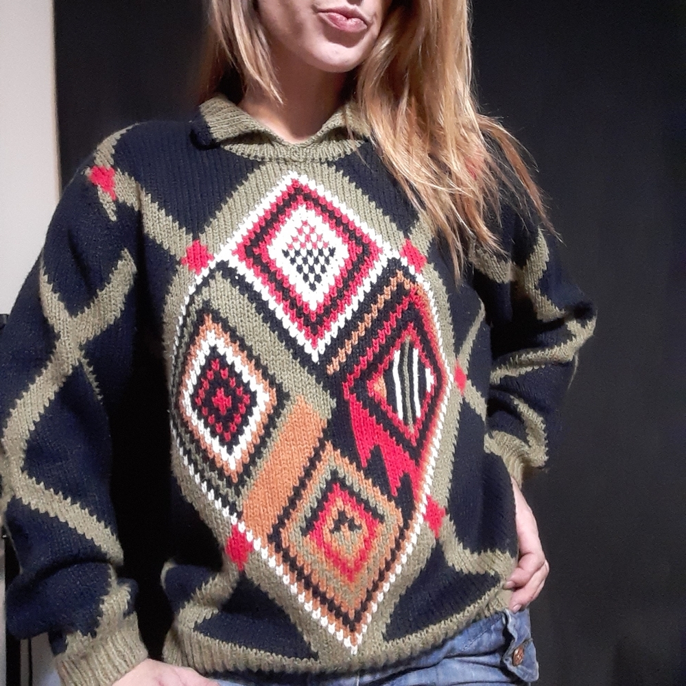 1990's Oversized Geometric Pullover - image 2